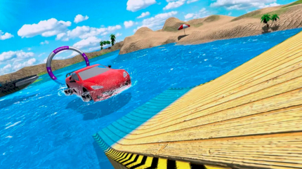 Water Surfing Car Stunts Car Racing Game